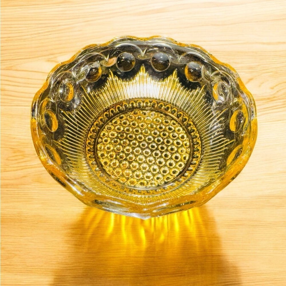 Tiffin Fransiscan Vintage Amber Crystal Cut Glass Bowl 4.5"x2"